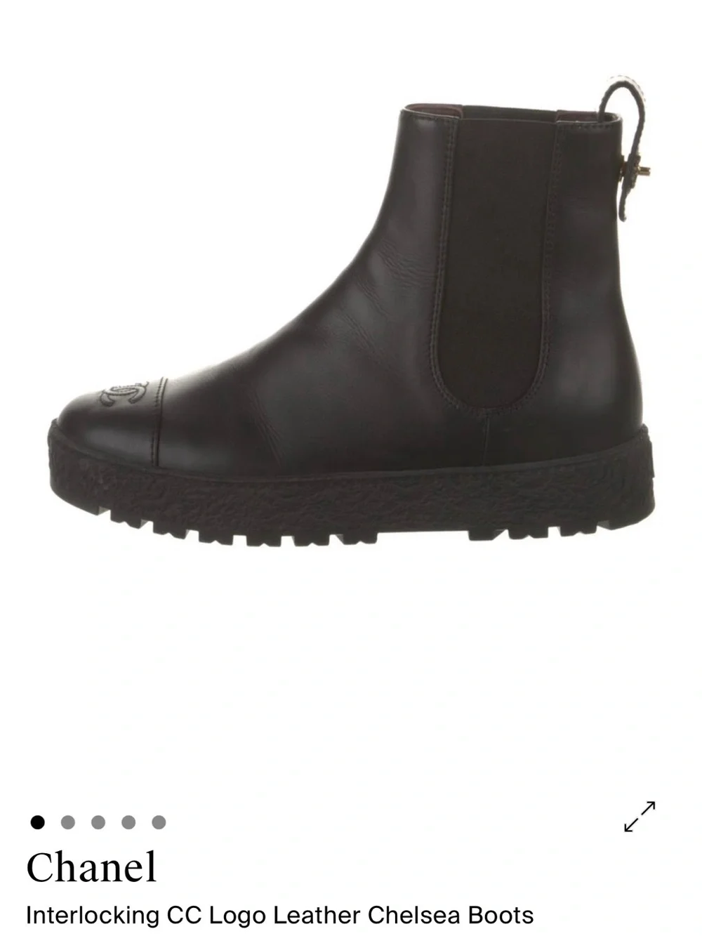 CHANEL Black Leather Platform Chelsea Booties with CC Toe Motif - Picture 4 of 12